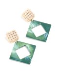 Goldair Gold Dark Green Acrylic Textured Square Drop Earrings