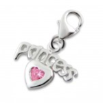 C4-C12401 - Sterling Silver Princess & Heart Charm Dangle For Charm Bracelet