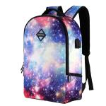 Galaxy Printed Backpack With USB Port And Audio Jack Port - Pink Galaxy