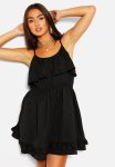 Strappy Frill Detail Swing Dress - Black