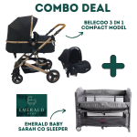Emerald Baby Sarah Co Sleeper Camp Cot + Belecoo 3 In 1 Stroller Set Black