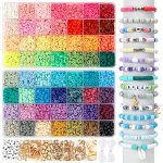5600PCS 11200PCS Clay Beads For Necklace Bracelet Making Kit 56 Colors Spacer Heishi Flat Round Polymer Clay Beads With Charms A