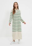 Polo Neck Striped Knitwear Dress - Beige