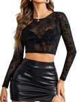 Avidlove Mesh Top Long Sleeve Mesh Crop Top Sheer Tops For Women See Through Shirt ZW781 4XL