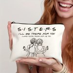Sisters" Durable Canvas Makeup Bag: Perfect Gift For Sisters - Zipper Closure Lightweight And Foldable - Suitable For Travel And