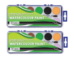 Treeline Watercolour Paints Tray Of 12 Colours With Brush - Pack Of 2