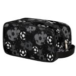 Ackutea Kids Travel Toiletry Bag - Black White Soccer Ball Waterproof Hanging Cosmetic Hygiene Bags For Boys Men - Large Shave K