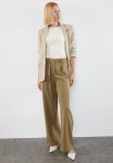 Belt Detailed Straight Cut Woven Trousers - Light Khaki