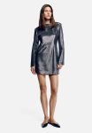Shiny Shoulder-pad Dress - Black Silver-coloured