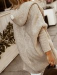 Solid Open Front Hooded Cardigan Casual Batwing Sleeve Sweater Coat Women's Clothing