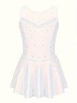Kids Girls Sleeveless Sparkly Rhinestone Tulle Back Figure Ice Skating Roller Skating Ballet Dance Leotard Dress