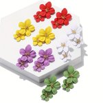 1PAIR Simple Multicolor Double Layer Flower Stud Earrings For King's Day