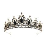 Gothic Crown Headpiece - Black Baroque Tiara With Vintage Rhinestones
