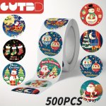 Gutbd 500-PIECE Christmas Sticker Roll - Cartoon Santa Themed Paper Seals Self-adhesive Matte Finish For Notebooks Water Bottles