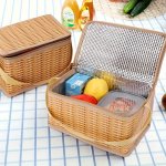 Insulated Picnic Cooler Basket - Portable Rattan Wicker Outdoor Food Storage Bag With Thermal Lining Waterproof Zip Closure & Co