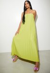 Statement Pleated Trapeze Maxi Dress - Bright Chartreuse