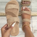 Women's Solid Color Slide Sandals Casual Open Toe Flat Summer Shoes Lightweight Double Strap Beach Shoes
