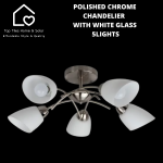 Polished Chrome Chandelier With White Glass - 5 Lights