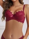 Elegant Lace Push-up Bra For Women Solid Teal Color Underwire Support B-cup Sexy Lingerie With Adjustable Straps And Back Closur