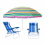 2.56M Pattern Beach Umbrella & 7-LEVEL Steel Recliner Combo