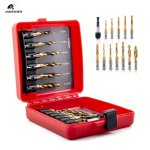 13PCS Titanium Combination Drill And Tap Bits Set With Quick Change Adapter Metric Screw Taps 3-IN-1 Bit Tool For Drilling Tappi