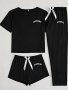 Women's 3-PIECE Pajama Set Simple Style Short Sleeve Sleepwear With "weekend" Print Comfy Casual Loungewear