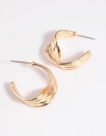 Goldair Gold Warped Text Hoop Earrings