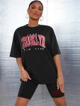Women's Sporty Letter Print Lounge Set Short Sleeve Round Neck Top & Skinny Shorts Comfortable Relaxed Fit