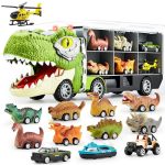 Joyin 13 In 1 Dinosaur Toys For Kids 3-5 Transport Dinosaur Carrier Truck With 12 Pull Back Cars Toddler Toys 3-4 Birthday Gifts