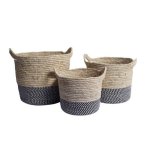 Black And White Mix Loop Handle Weaved Basket
