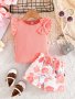 Baby's Cute Bowknot Decor 2PCS Summer Outfit Cap Sleeve Top & Flower Pattern Shorts Set Toddler & Infant Girl's Clothes For Daily/holiday/party