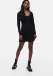 Lace-trimmed Ribbed Dress - Black