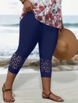 Plus Size Cutout Skinny Capri Leggings Casual High Waist Leggings For Spring & Summer Women's Plus Size Clothing