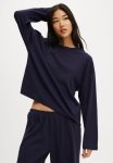 Cotton On Pointelle Rib Long Sleeve Top - Navy Vision