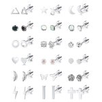 18 Pairs Stainless Steel Stud Earrings Set Star Moon Flower Heart Leaf Stud Earring Inlaid Opal Cartilage Earrings Hypoallergeni