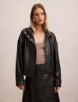 Ava Leather Funnel Neck Bomber Jacket - 16 Black