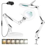 10X Magnifying Glass With Light And Stand Kirkas Upgrade Infinite Color Modes & Stepless Dimming LED Magnifying Lamp With Clamp