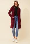 Womens Longer Length Check Cardi Sweater In Burgundy - Burgandy 2XL