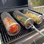 1PC Stainless Steel Rolling Grilling Basket - Perfect For Grilling Vegetables Fish And More Outdoors