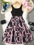 Elegant Sleeveless Swing Dress With Floral Print For Teenage Girls
