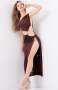 Ladies One Shoulder High Slit Maxi Dress - Dark Brown - Dark Brown / XL