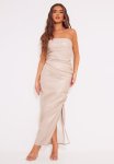 Faux Leather Bandeau Maxi Dress - Stone