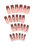 24 Piece Press On Nail Set With French Tip & Abstract Design - Brown