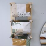 Modern Nappy Or Toy Stacker With Wooden Frame African Patchwork Buffalo Set