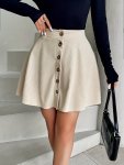 Button Decor High Waist Skirt Casual Solid Flare MINI Skirt For Spring & Summer Women's Clothing