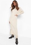 Long Sleeve Roll Neck Midaxi Dress - Stone