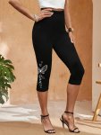 Butterfly Print High Waist Capri Leggings Casual Skinny Stretchy Leggings For Every Day Women's Clothing