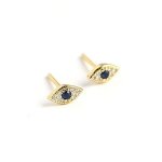 Dainty Evil Eye MINI Stud Earrings Sterling Silver Blue Crystal Cz Wedding Earring Ear Piercing Studs For Women Gold