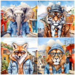 Tear Resistant Deco Print Hipster Animals 4'S