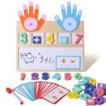 Bestamtoy Montessori Math Board Toy - Double-sided Finger Counting & Number Tracing Board Number Blocks Wooden Math Manipulative